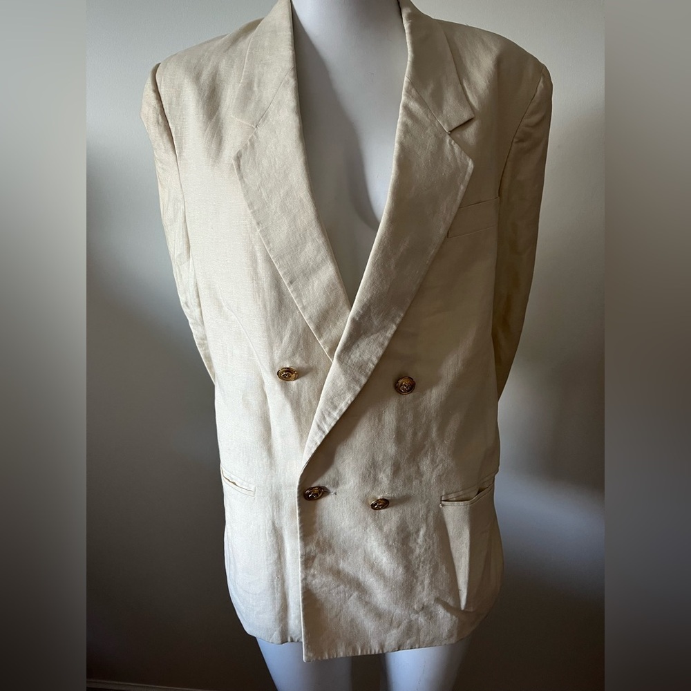 Hertling For Nordstrom Cream Double-Breasted Blazer, Made in USA